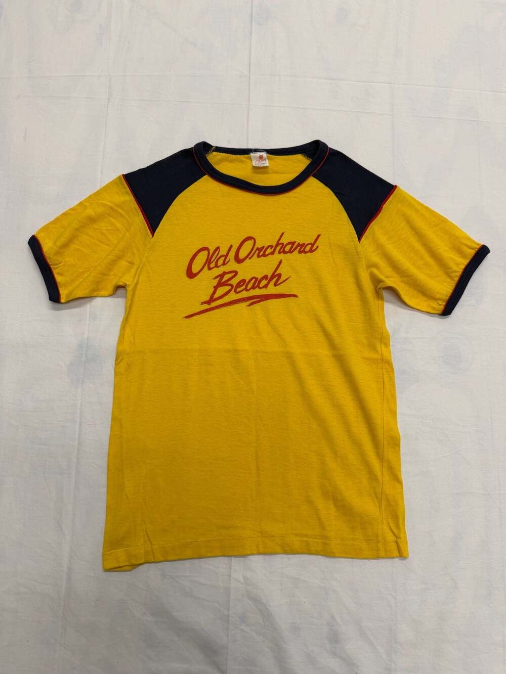 Vintage Sherry Old Orchard Beach Yellow Raglan Ringer T-Shirt Size Medium
